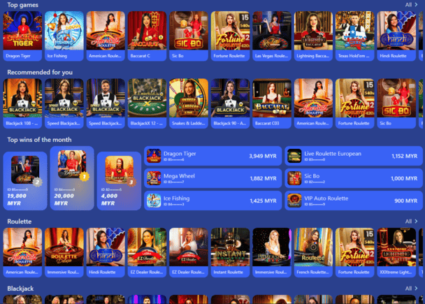 Paparan meja kasino langsung Dashking88 dengan strim dealer, label had meja dan jubin akses meja pantas