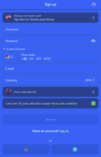 Borang pendaftaran di Dashking88 untuk membuat akaun baharu di platform pertaruhan DK88